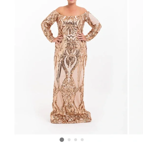 Glamorous Gold Sequin Off-Shoulder Gown - Picture 5 of 5